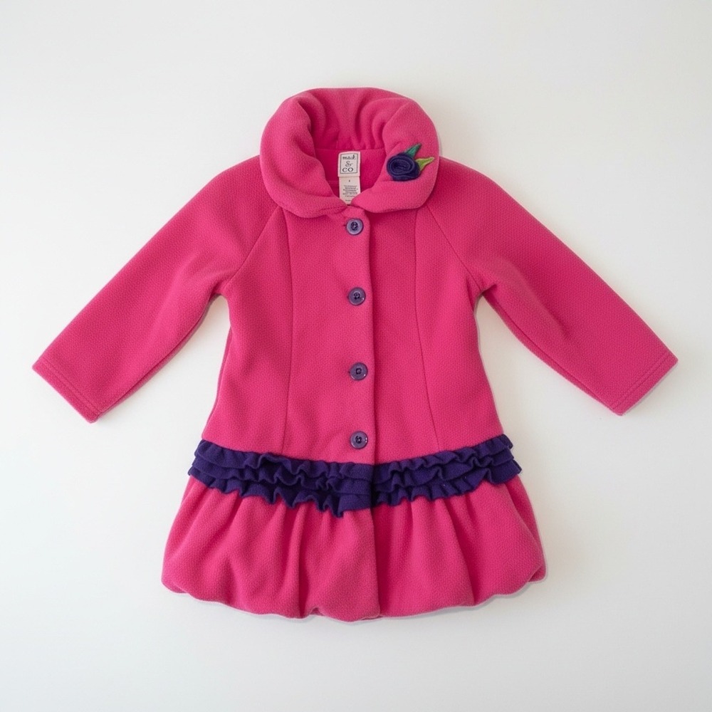 Mack & Co Ruffle Fleece Coat Hot Pink Size 6 Floral Rosette Detail
